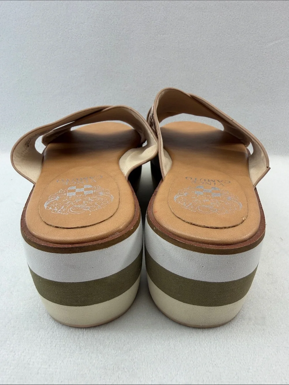 Vince Camuto Snake Print Platform Slide Sandals in Cream Brown Tan